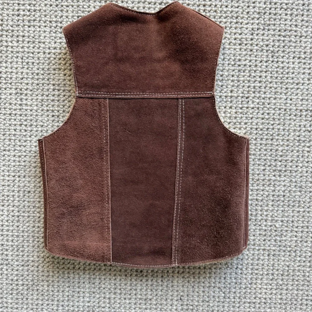 Vintage I.D.M. Kids Brown Suede Leather Faux Shearling Lined Western Vest Size 6